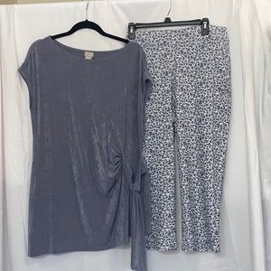 Chicos outfit top size 2, crop pants, size 2. Gray and white.